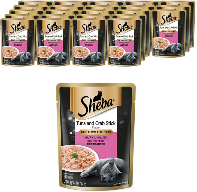 쉬바 고양이 주식 파우치, 참치+게살, 70g, 24개