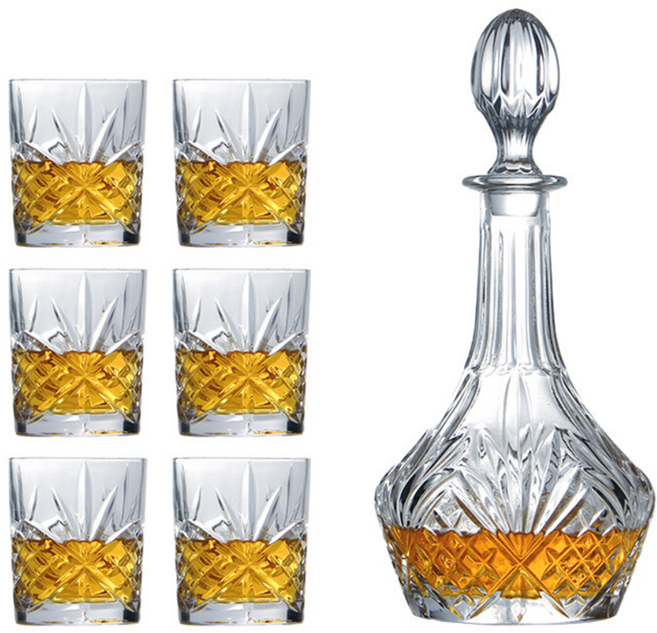 큐앤씨 크리스탈 컷팅 위스키 디캔터 세트 7p, 1개, 750ml