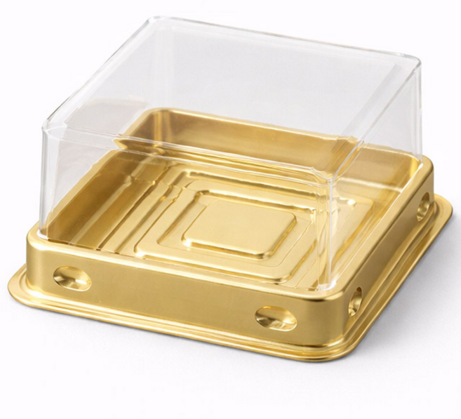 100P 세트 투명 사각 화과자 월병 떡 두쫀쿠 포장 용기 PET 케이스, 100개, 소형 골드