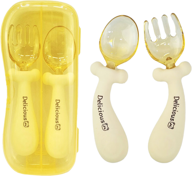 스윗베베 자기주도 휘어지는 스푼 포크 + 케이스 포함, 1. 곰돌이 손잡이 디자인, 1세트