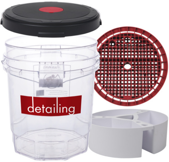 디테일링 크리스탈 클리어 버킷 세트 투명 세차 버킷 풀세트, 퓨어 글라스(완전 투명), 페퍼 블랙, 화이트+레드