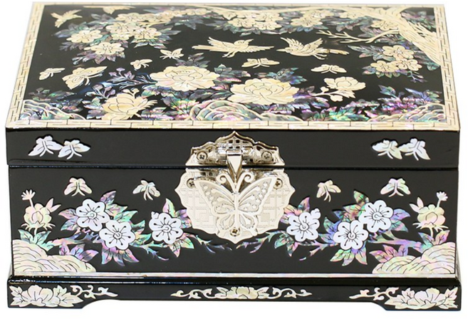 따숨방 나전칠기 매화 2단 자개보석함, 1개, 매화 2단 24cm 블랙