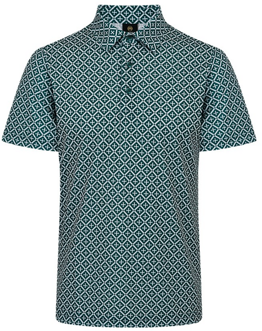 엠바골프 국내생산 남성 시원한 기능성 소재 방패나염 프린트 반팔 카라티셔츠 M252MTS010