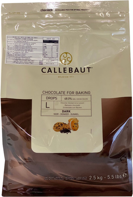 [벨기에산]칼리바우트 다크 초코칩 베이킹드롭 L사이즈 다크청크 초콜릿칩 다크초코칩 르뱅 쿠키 머핀 500G 1KG 2.5KG 깔리바우트, 1개