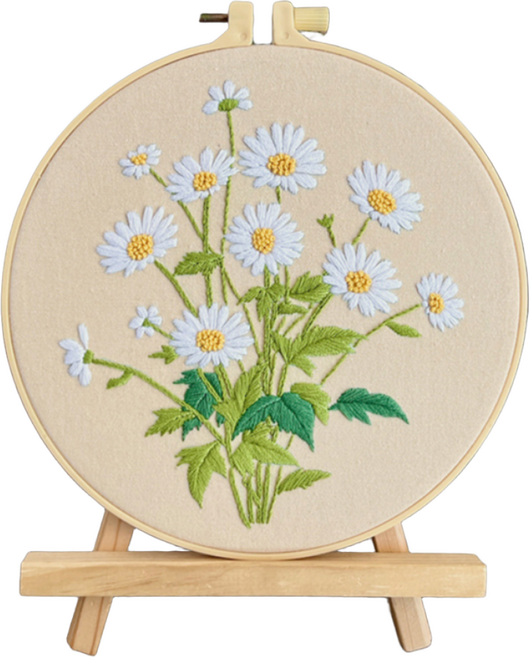 아가토스 DIY 데이지 꽃 프랑스 자수 패키지 세트, 옐로우데이지, 1세트