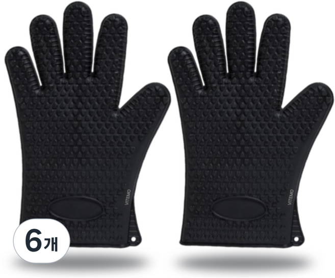 비테모 두꺼운 실리콘 주방 오븐장갑, 6개, 블랙