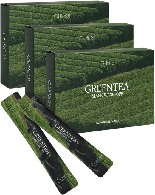 큐어31 그린티 마스크 워시오프 녹차팩 60ml, 3개, 10개입 - 쿠팡