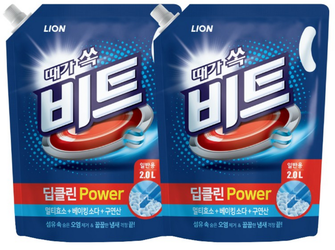 비트 딥클린파워 액체세제 파우치형 일반용, 2L, 2개