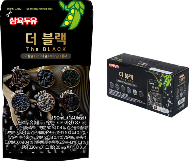 삼육두유 더블랙 프리미엄 파우치 두유, 190ml, 20개