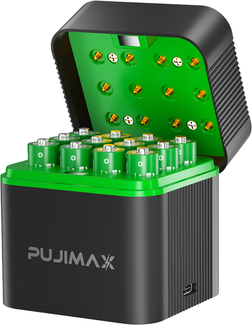 PUJIMAX 스마트 건전지 충전기 케이스 12칸 AAA 1.5V 1100mWh 리튬이온 충전식 배터리 L1210 12P 포함 고속 충전 가정용 세트, 1개