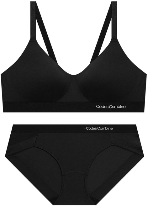 코데즈컴바인이너웨어 컴포트 쉘론 노와이어 브라팬티 세트_블랙