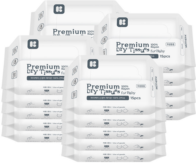 마더케이 프리미엄 레이온 건티슈 신생아용, 60g, 15매, 20개
