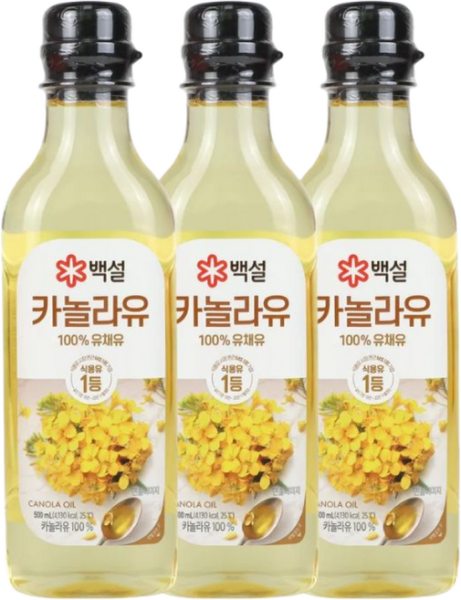 백설 카놀라유 500ml 벌크 식용유 가정용 업소용 대용량 (소비기한 2026년 08월 이거나 이후 제품임), 3개