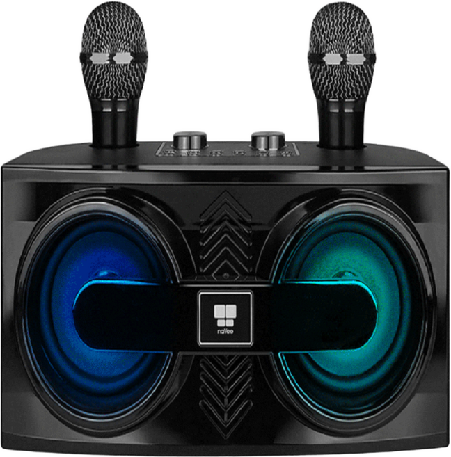 지디컴 가정용 휴대용 캠핑용 블루투스 노래방 기계 고출력 듀얼 마이크 GD-AMP30, 블랙