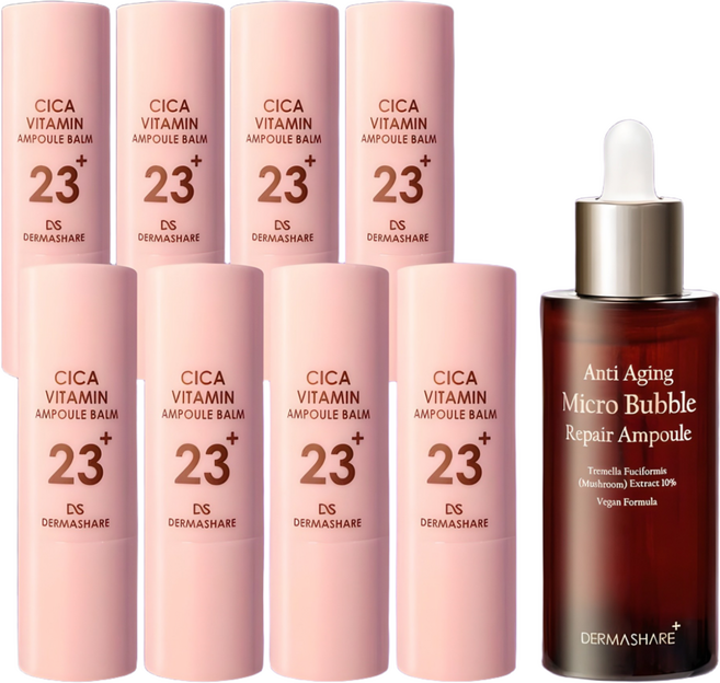 멀티밤 주름스틱 주름케어 광채스틱 링클스틱 시카 비타민 기미케어 주름개선 미백 크림 탄력 수분 보습 더마쉐어 대용량 앰플밤 11g X 8개+고보습 앰플 50ml, 1개