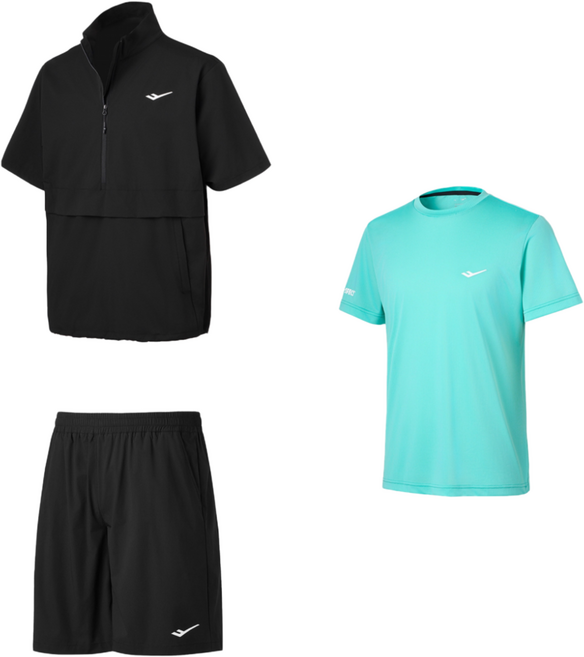 프로-스펙스 아노락 반팔 트레이닝 3종세트 하프집업 메쉬 반팔 티셔츠 우븐 반바지 남녀공용 성인 스포츠