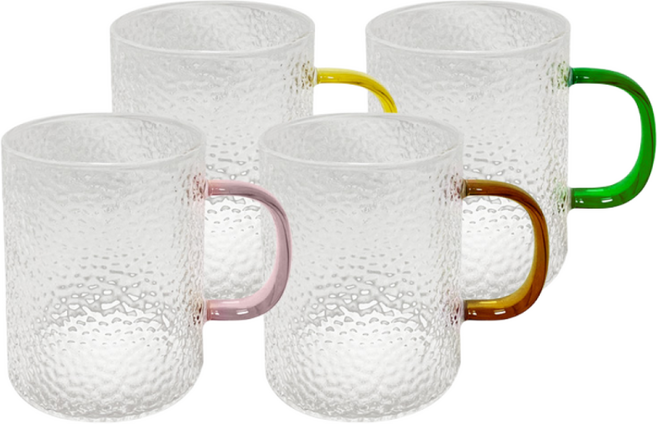 이태리 am 내열강화유리 해머톤 글라스 500ml 4개 세트 머그컵 머그잔 유리잔 유리컵 커피잔 물잔 물컵 4P, 1세트, 그린+핑크+브라운+옐로우