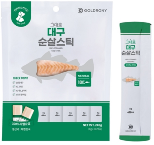 골드로니 반려동물 그대로 순살스틱 간식 30p, 대구, 240g, 1개