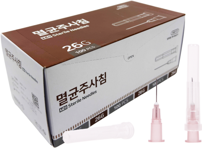 셀프미인 니들 26G 일회용 멸균 주사침 바늘 여드름 압출 100개입