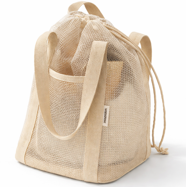 WEEKEIGHT 비치 메쉬 수영 목욕가방, 베이지