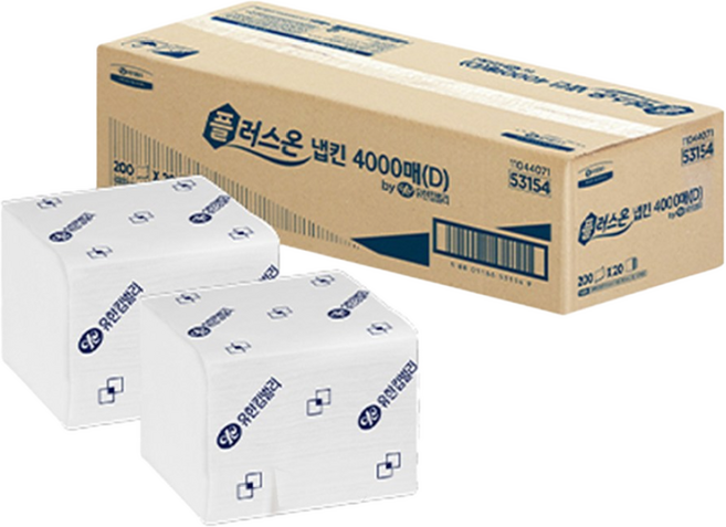 유한킴벌리 플러스온 냅킨 무형광 20밴드, 4000매, 1세트, 화이트