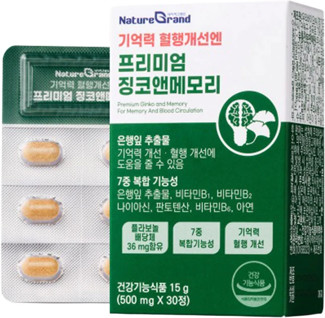 네이처그랜드 프리미엄 징코 메모리 1개월분 기억력개선 은행잎추출물, 2개, 30정 - 쿠팡