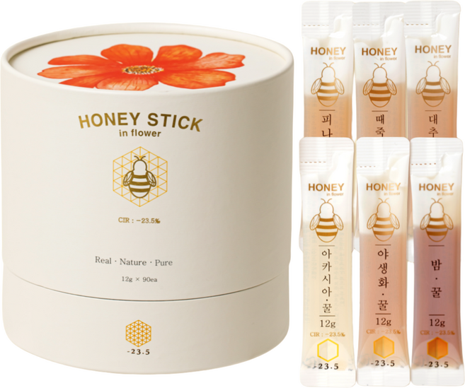 -23.5 꿀스틱 스틱꿀 90포 100%국산 벌꿀 허니 스틱, 1.08kg, 1개, 본품+대추나무