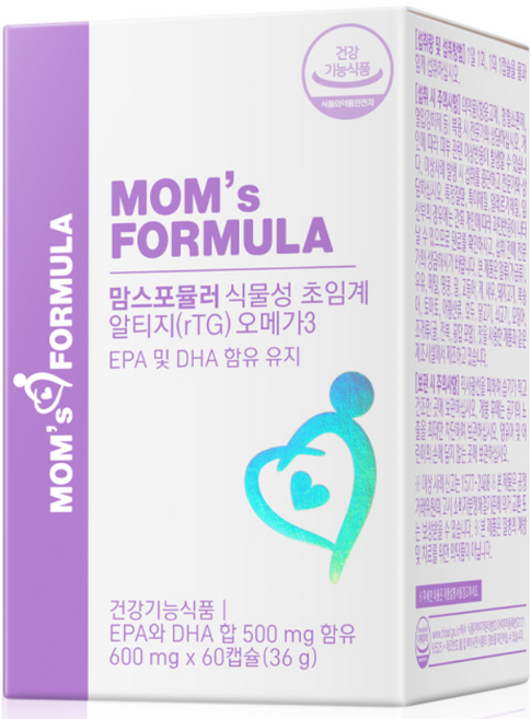 맘스포뮬러 식물성 초임계 알티지 rTG 오메가3 미니캡슐 DHA 2개월분, 3개, 60정