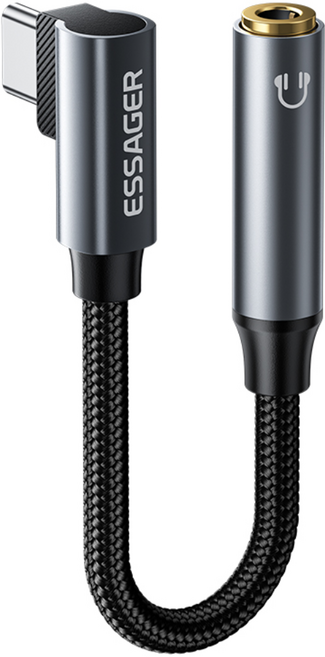 Essager 90도 ㄱ형/L자형 C타입 to 3.5mm AUX 이어폰 변환젠더, 그레이, 1개, 12cm