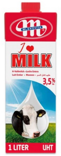 믈레코비타 멸균우유, 1L, 2개