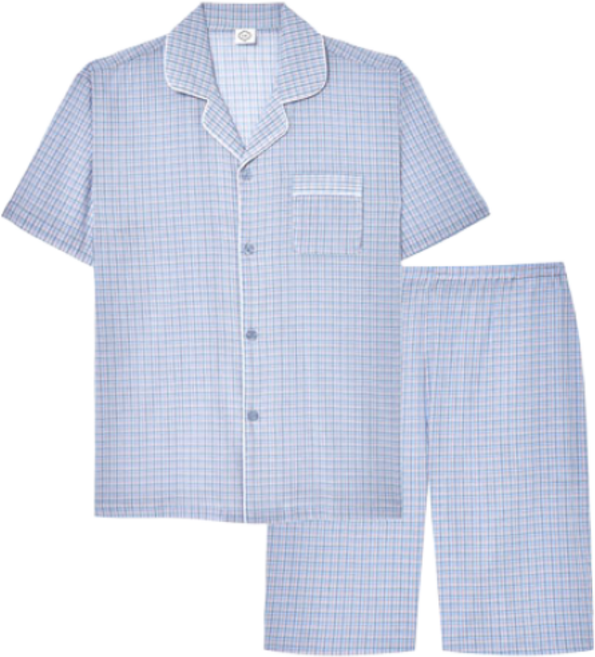 홈란쥬 트라이 시원한 여름 남성 선염 체크 반팔 파자마 잠옷세트
