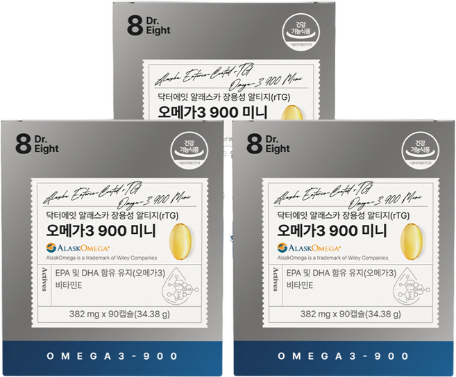 닥터에잇 알래스카 장용성 알티지(rTG) 오메가3 900 미니, 3박스, 90정