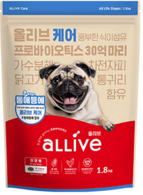 대주펫푸드 강아지 올리브 기능성 사료, 장건강/유산균, 1.8kg, 1개