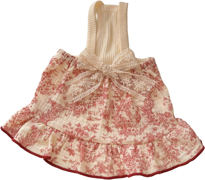 코코스튜디오 강아지옷 봄 여름 거즈면 수채화원피스, 1개, 레드