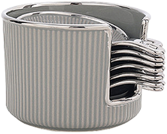 6개 세트 북유럽 스타일 손잡이 앞접시 전용 수납통 포함 예쁜 앞 접시 반찬 그릇 나눔 찬기 도자기 핸들 플레이트 모던 디저트 플레이팅 원형, R99898G(그레이, 앞접시(6개)+수납통(1개), 1세트