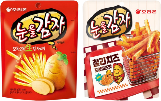 오리온 눈을감자 페퍼솔트 56g+눈을감자 칠리치즈프라이즈 56g 3개씩 (총 6개)