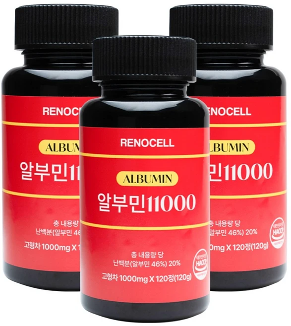 리노셀 프리미엄 고함량 난백 알부민 11000 1000mg 밀크씨슬 식약청인증, 3개, 120정 - 쿠팡
