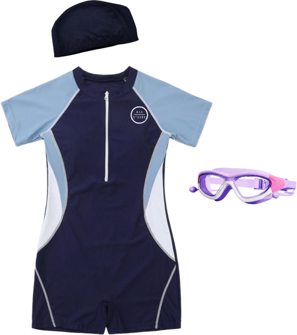 에이드스튜디어 여아 주니어 일체형 생존수영복 3종세트