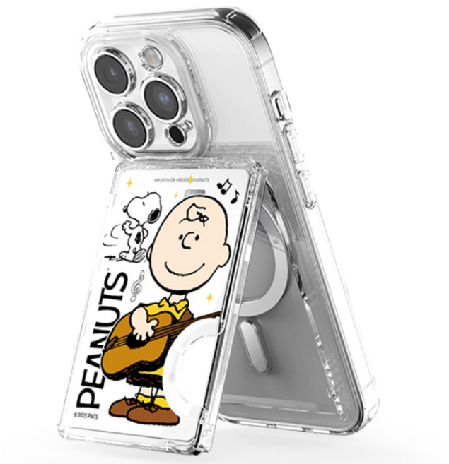 스누피 투명 마그네틱 멀티 스탠드 카드지갑 (맥세이프 호환), 1개, 씽앤쏭_뮤직 큐