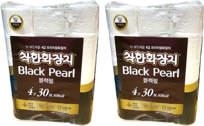 착한화장지 블랙펄 4겹 화장지 30m 30롤 1팩 2개