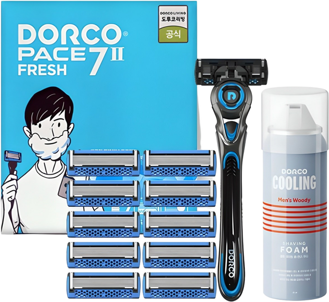 [도루코] 페이스7II 프레쉬 면도기+면도날+쉐이빙폼(총11입), 1세트