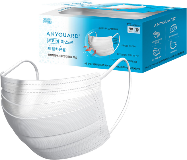 [애니가드] 프리비라 이트 비말차단마스크 KF-AD 대형, 60개입, 4개, 화이트