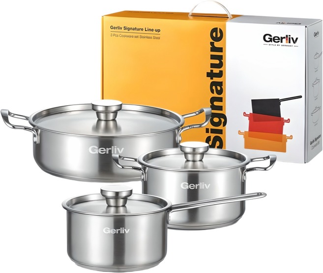겔리브 IH 인덕션 304 스테인리스 스텐 냄비, 1개, 실버, [S+M+L] 3종 (냄비+뚜껑) 세트
