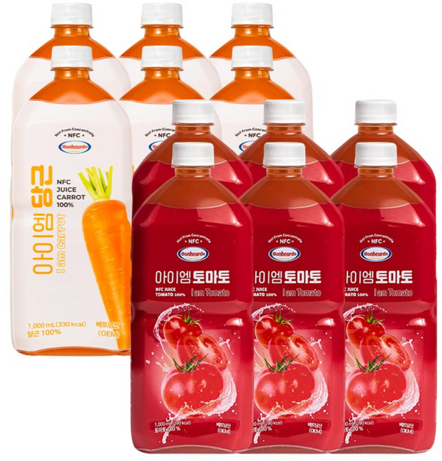 보넬드 아이엠 당근주스 6병 + 토마토주스 6병, 12개, 1L