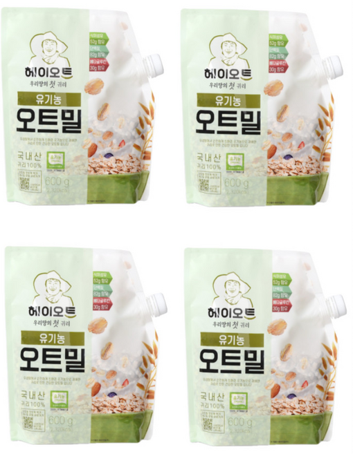 두보식품 헤이오트 유기농 국산 오트밀 600g 4개 국내산 추천 선물 학생 자취 간편식 다이어트 간식 효능 귀리