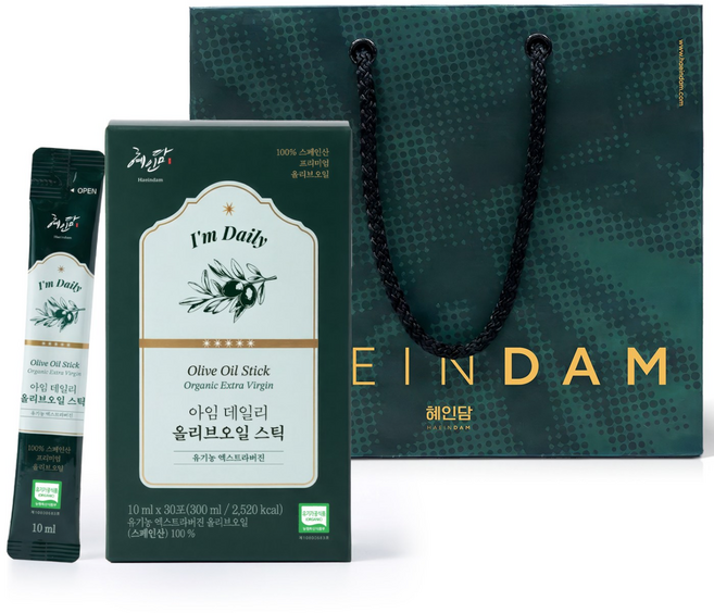 유기농 엑스트라버진 100% 혜인담 아임 데일리 올리브오일 스틱, 30개, 10ml