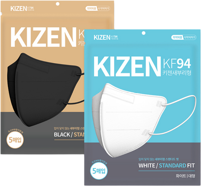 키젠 새부리형 KF94 마스크 대형 100매, 5개입, 20개, 화이트
