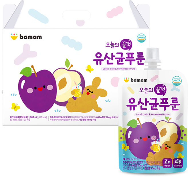 2위 - 바맘 오늘의 꿀꺽 유산균 아기 어린이 푸룬주스 80ml 20포, 20개