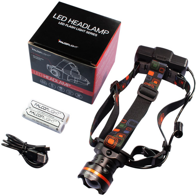 팔콘라이트 FL-2137PLUS USB충전식 LED헤드랜턴, 세트(배터리포함), 1개