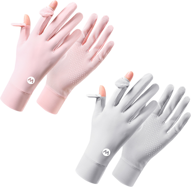 1+1 시스루 아이스 냉감 햇빛 자외선 차단 장갑 여름용 얇은 운전 라이딩 등산 여성 장갑 쿨 논슬립 여름, 핑크+그레이, 1개